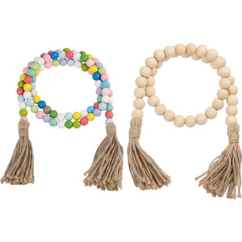 Natural Wood Bead Garland With Tassels Tray Wooden Beads String Farmhouse Decorations Christmas Valentine Day For Home Holiday
