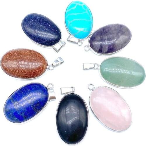 Oval Shape Stone Healing Pink Blue Green Crystal Quartz Pendant Wholesale Charms for Necklace Dangle Jewelry Making