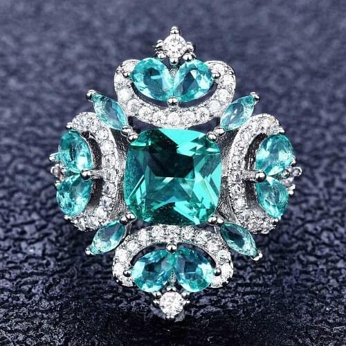 Vintage Luxury Green Crystal Emerald Diamonds Gemstones Rings for Women White Gold Silver Color Jewelry Bijoux Arab Accessories