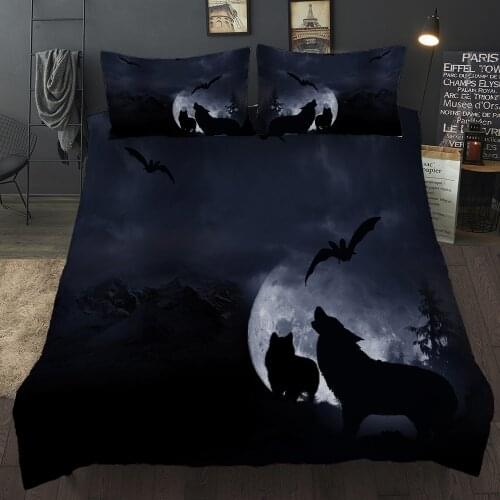 Night Wolf Bedding Set 3D Printed Black Duvet Cover Set Single Double Queen King Bed Clothes Children Home Home Textile