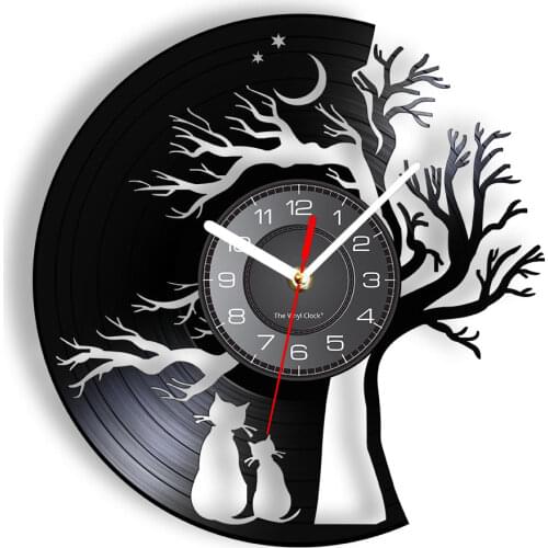 Cats in Love Under A Tree Of Life Wall Art Modern Wall Clock Kitty Under A Tree Vinyl Record Clock Kittens Cat Pet Lovers Gift