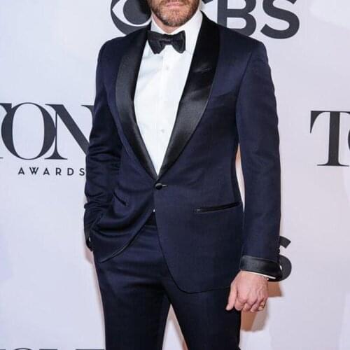 Navy Blue Slim Fit Man Suit for Prom Male Fashion Ceremony Clothes Wedding Tuxedos 2 Piece Set Jacket with Pants Elegant