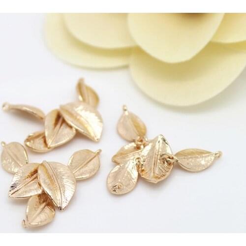 4PCS 34*19MM 24K Champagne Gold Color Brass Connect Tree Leaf Charms Pendants High Quality Jewelry Findings Accessories