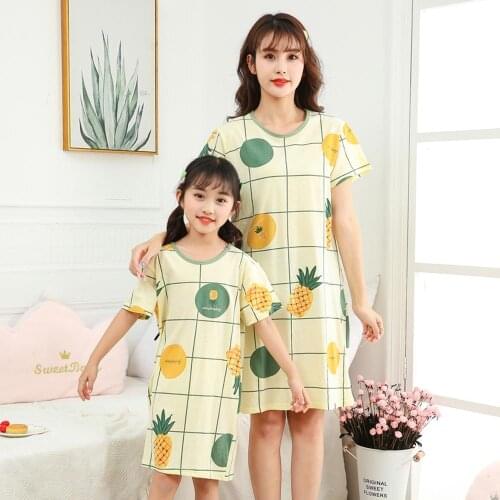 Summer Girls Nightgowns Pajamas Kids Short Sleeved Nightdress Cotton Child Baby Sleeping Dress Sleepwear Size 6 8 10 12 14 Years