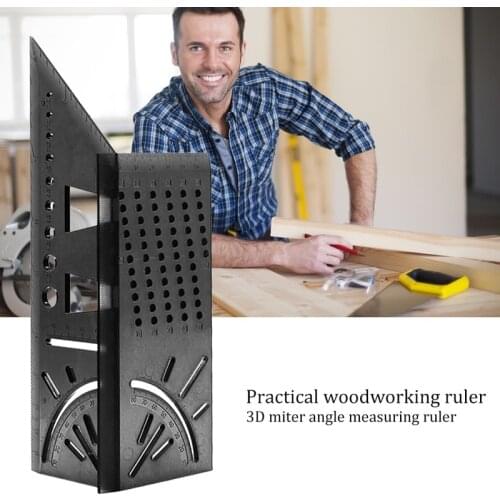 Wood Working Ruler 3D Mitre Angle Measuring Gauge Square Measure Tool Scriber Dovetail Marking Template Vertical Calibration