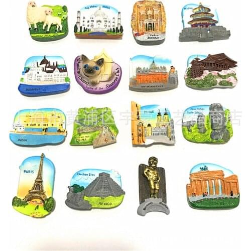 Fridge Magnet Souvenir Mexico Germany Easter Island Belgium France Siamese Cat Beijing Prague Hungary Jordan Country Decor Craft