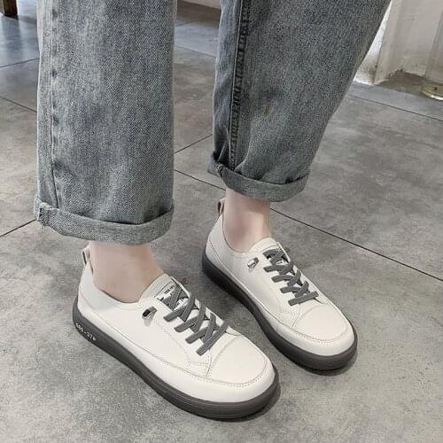 Fashion Womens Flat Shoes Spring Oxford Shoes Casual Classic Solid Color PU Leather Shoes Womens White Shoes Lace Up Sneakers