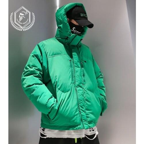 Men Fashion Loose Solid Fleece Heavyweight Jacket Casual Hip Hop Parkas Coat with Hoodie