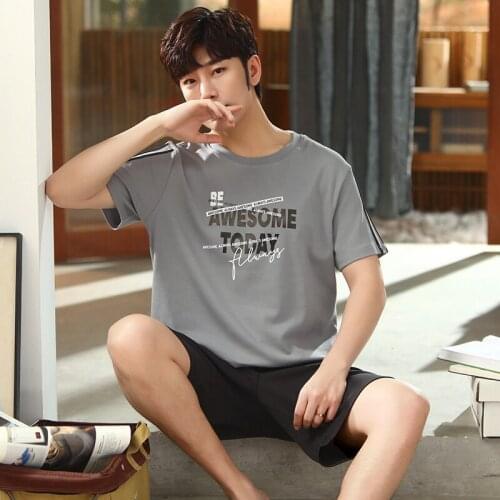 Men Letter Print Sleepwear New Arrivals 2 Pieces/Set Pajama Set Full Pure Cotton Summer Clothes For Male Homewear Plus Size 4XL