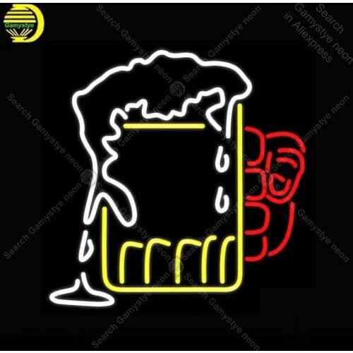 NEON SIGN For Overflowing Cold Beer Mug NEON Bulbs Signs Lamp Real GLASS Tube Decor Room Wall Club Room Handcraft Beer Bar neon