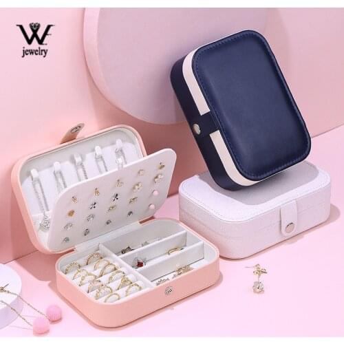 WE New Portable Leather Jewelry Box Travel Jewelry Organizer Double-layers Necklace Earring Storage Box for Women Gifts