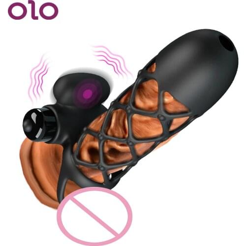 OLO G spot Stimulator Bullet Vibrator 10 Speeds Ejaculation Delay Dick Enlargement Extender Flexible Vibrating Cock Cage