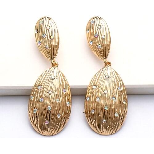 Wholesale New Gold Plated Metal Crystal Earrings Geometric Long Drop Earrings Women Trendy Jewelry 2021