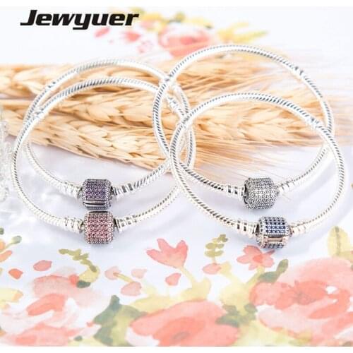 Genuine 925 Sterling Silver Snake Bracelet Moments Pave Clip Clasp fit charms beads DIY charm bracelets bangle Memnon YL026