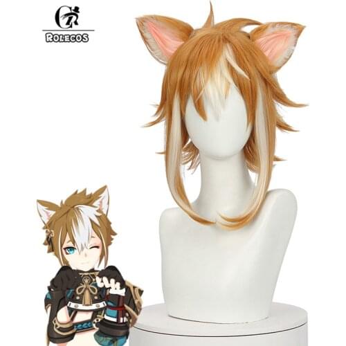 ROLECOS Gorou Cosplay Wig Game Genshin Impact Gorou Cosplay Wig Brown 35cm Men Headwear Heat Resistant Synthetic Hair With Ear