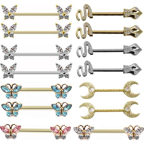 Sexy Crystal Snake Nipple Bar Rings Opal Cat Butterfly Nipple Ring Barbell Body Piercing Jewelry Women