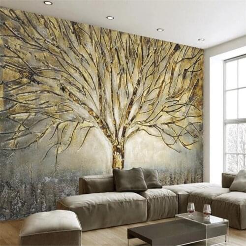 Custom wallpaper 3d mural modern American metal embossed fashion a tree oil painting TV background wall paper 3d papel de parede