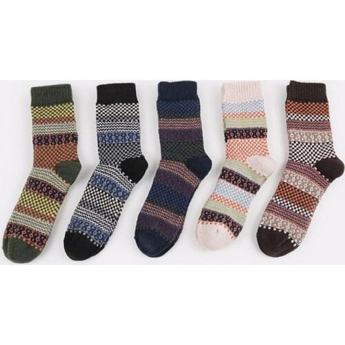 Casual Mens Soft Thick Warm Socks Rabbit Wool Blends Warm Winter Socks Men Retro Style Colorful Mans Sock Breathable Sokken