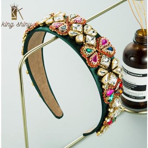 2021 Spring Design Baroque Color Crystal Headband Elegant Shiny Rhinestine Solid Color Fabric Hairband Girl Party Hair Accessory