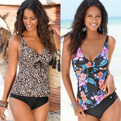 Plus Size Leopard Tankini Swimsuits Women 2021 Vintage Padded Sporty Two Piece Suits Female Push Up Beachwear Swimming XXL