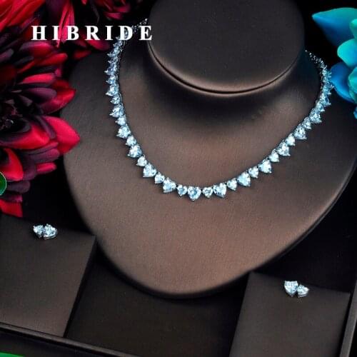 HIBRIDE Luxury Heart Shape Clear CZ Dubai Jewelry Sets For Women Necklace Set Wedding Dress Accessories Party Show N-470