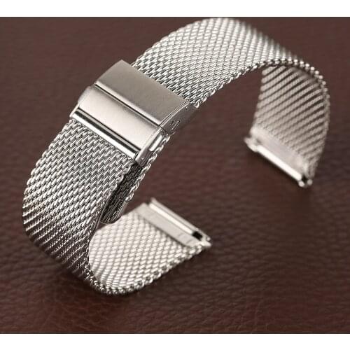 Sliver 18mm/20mm/22mm Watch Band Mesh Stainless Steel Strap Fold Over Clasp WristWatches Replacement Bracelet cinturino orologi