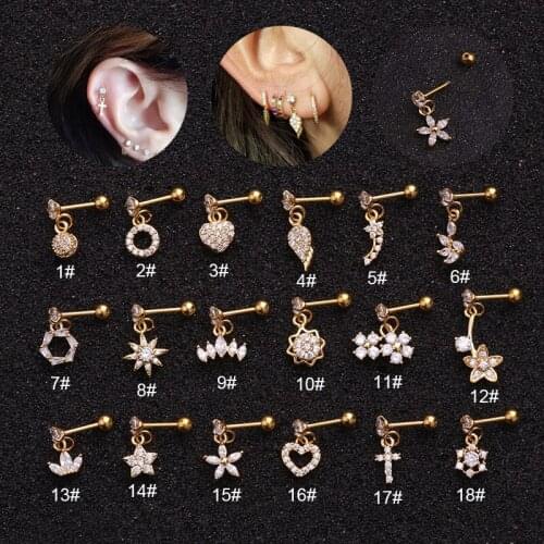1 PCS Trendy Mix Design Gold Color Wing Star Cross Heart Pendants Drop Earrings Simple Stainless Steel Bar Ball Ear Bone Cuff