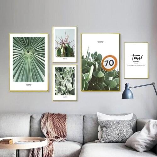 Nordic Plant Green Leaves Succulent Cactus Landscape Text Canvas Painting Wall Frameless Picture Poster Living Room Decoration