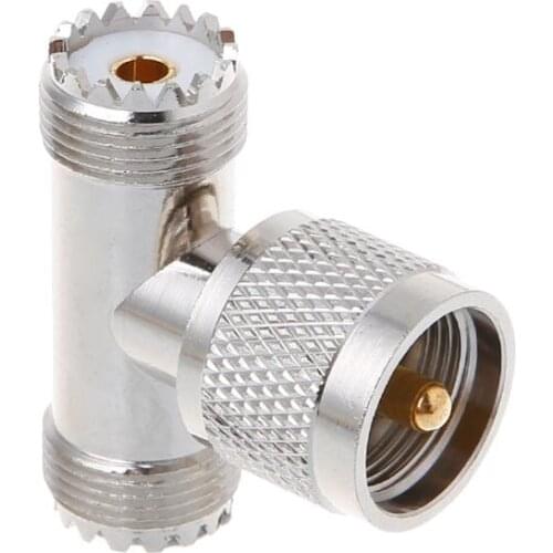 T Shape UHF Male PL259 To 2 UHF Female SO239 Triple RF Connector 3-way Coaxial Adapter
