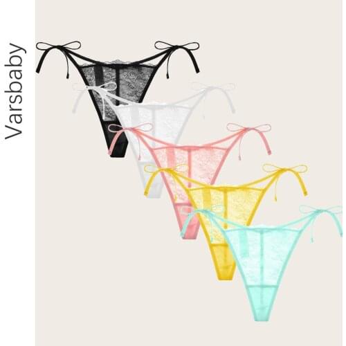 Varsbaby 5PCS/Set G-string Panties Lace Womens Underwear Sexy Panties Female Underpants Thong Solid Color Pantys S-XXL