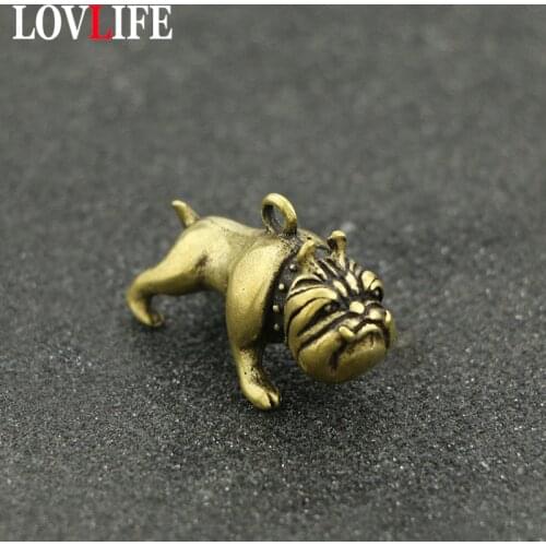 Solid Brass French Bulldog Key Chains Vintage Glossy Copper Animal Pug Pendants Trinket Charms Cute Dog Keychains Ornaments Men