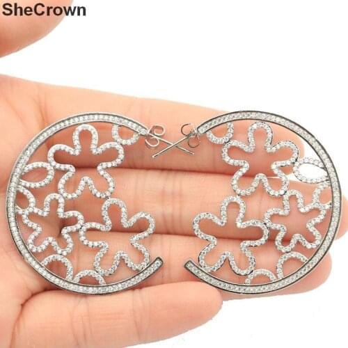 47x36mm Gorgeous Created 10g White Sapphire Gift For Womans Silver Earrings