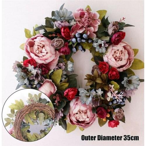 35cm Artificial Peony Wreath Flower Wreath Door Wreath Spring Round Wreath For The Front Door Wedding Home Decor