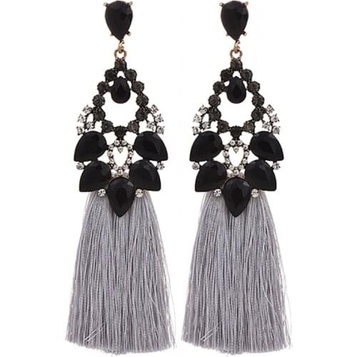 ZHINI Vintage Ethnic Long Tassel Drop Earrings for Women Bohemian Water Drop Zircon Dangle Earring Female Fashion Jewelry 2020