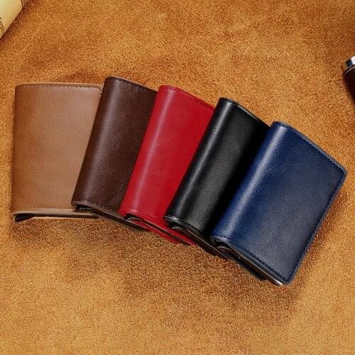 Faux Leather Outer Aluminium Card Holder Portable Creative Small Anti-theft ID Credit Card Holder Pocket Wallet Bag for Home