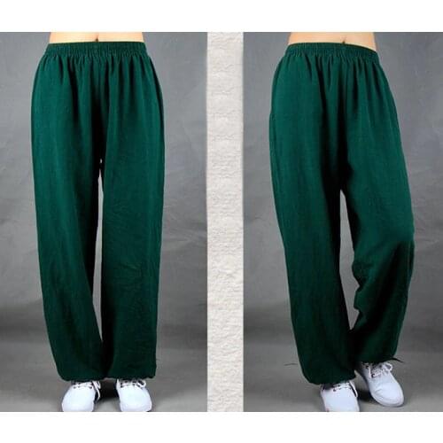 High quality unisex Cotton&linen Tai chi taiji training pants wushu bloomers qigong kung fu martial arts trousers white/green