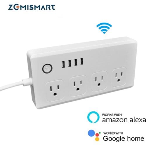 Zemismart US wifi Power Socket with 4 outlet 4 USB Ports Smart Phone Wireless Voice Controls Works with Echo Alexa Google Home