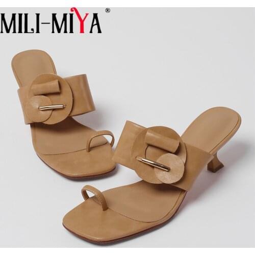 MILI-MIYA Sexy Design Women Sandals Mid High Heel Fashion Square Ring Toe PU Leather Solid Color Elegant Mature Dress Shoes 2021