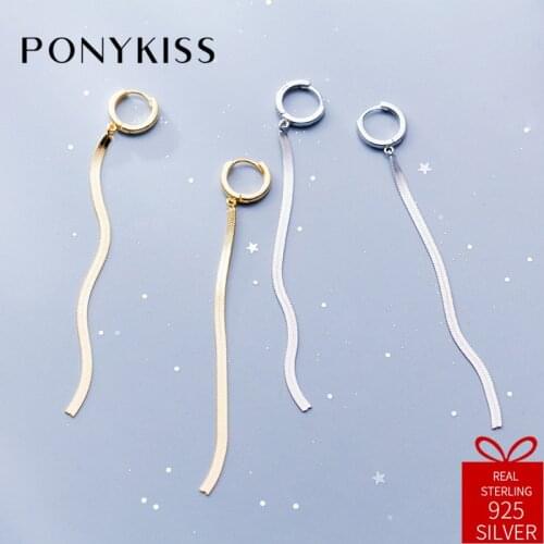 PONYKISS Trendy 100% 925 Sterling Silver Chic Tassel Long Dangle Drop Earrings For Women Party Delicate Accessory Fashion Gift