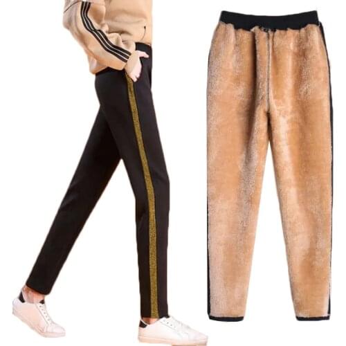 Plus Size Elastic High Waist Women Winter Pants 2021 New Plus Velvet Warm Straight Pants Women Sweatpants Female Casual Trousers