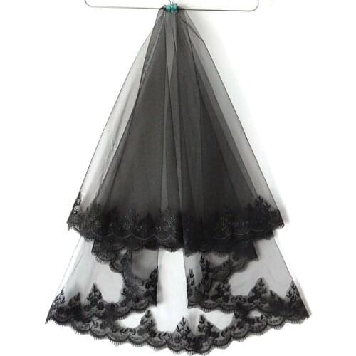 Women Girl Black Lace Wedding Veil Embroidery Floral Lace Halloween Cosplay Costume Gothic Vintage Style Dark Princess Cosplay