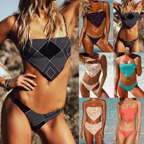Woman Bikini Sexy Women Fashion Ethnic Print Scarf Swimsuit Collar Abdomen Bandage Bathing Suit Split Two Piece Swimwear