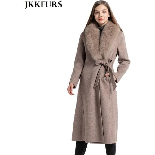 Womens Long Wool Coat Luxury Detachable Fluffy Fox Fur Genuine Real Fur Winter Spring Warm Jacket Top Quality S7583
