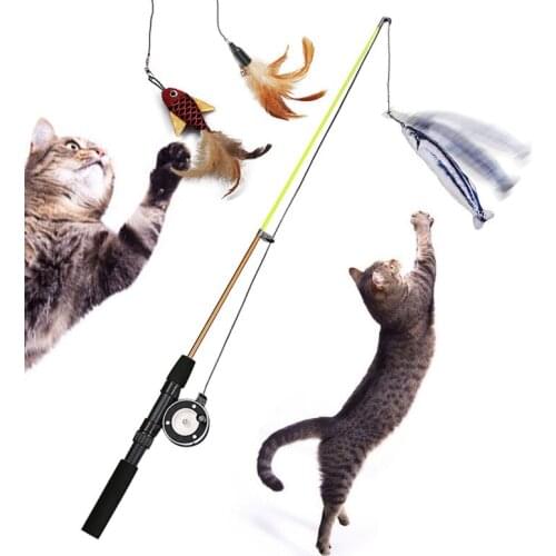 1pcs Cat Toy Funny Cat Stick Simulation Telescopic Rod Fishing Rod Funny Mint Fish Replacement Head Pet Cat Supplies