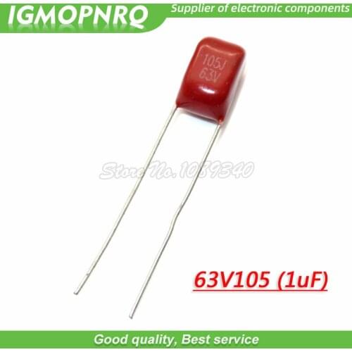 10PCS 63V105J 1UF Pitch 5MM 63V 105 1000nf 63V105J-P5 CBB Polypropylene film capacitor