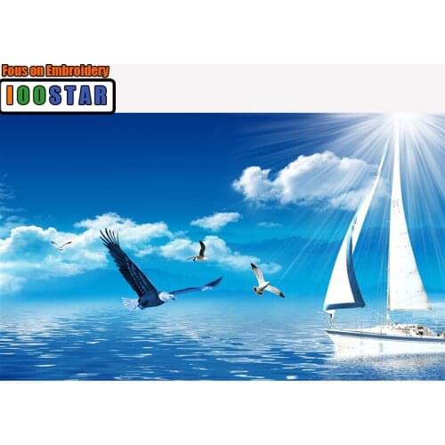 100% Full 5D Diy Square / Round Diamond Painting Landscape Sea Boat, Eagle 3D Diamond Painting Rhinestone Painting Embroidery