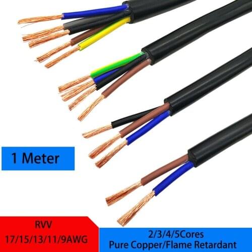 17/15/13/11/9AWG 2/3/4/5Cores 1Meter RVV Cable Control Signal Line Copper Wire Black Sheathed PVC Electric Cable Power Cord
