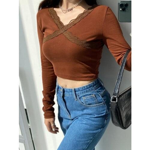 2021 Women T-Shirt Female Long Sleeve V-Neck Solid Color Tops Elegant Ladies Sexy New Fashion Clothing