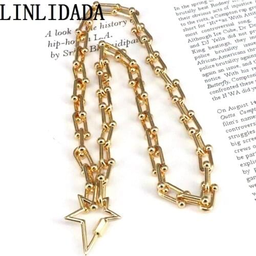5Pcs New Fashion Gold Star Carabiner Screw Lock Hook Spiral Clasps Pendant Necklace for Women Statement Jewelry