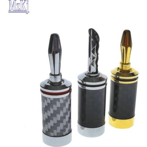 8Pcs Hot New Hi-End Rhodium Plated Carbon Fiber Speaker Cable Banana Terminal Connector FOR Power Amplifier